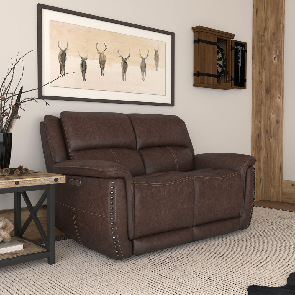 Beau Fabric Power Reclining Loveseat with Power Headrests in Sable