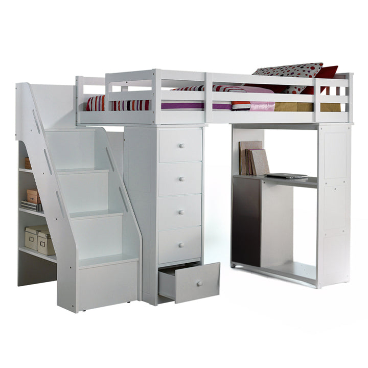 Freya Twin Loft Bed with Storage in White