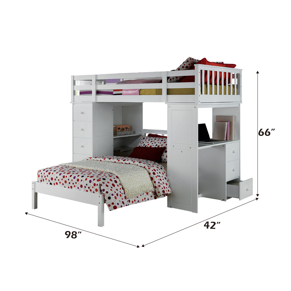 Freya Twin Loft Bed with Storage in White - dimensions