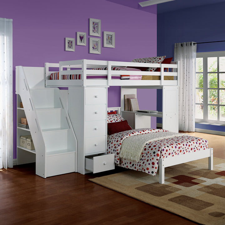 Freya Twin Loft Bed with Storage in White - lifestyle