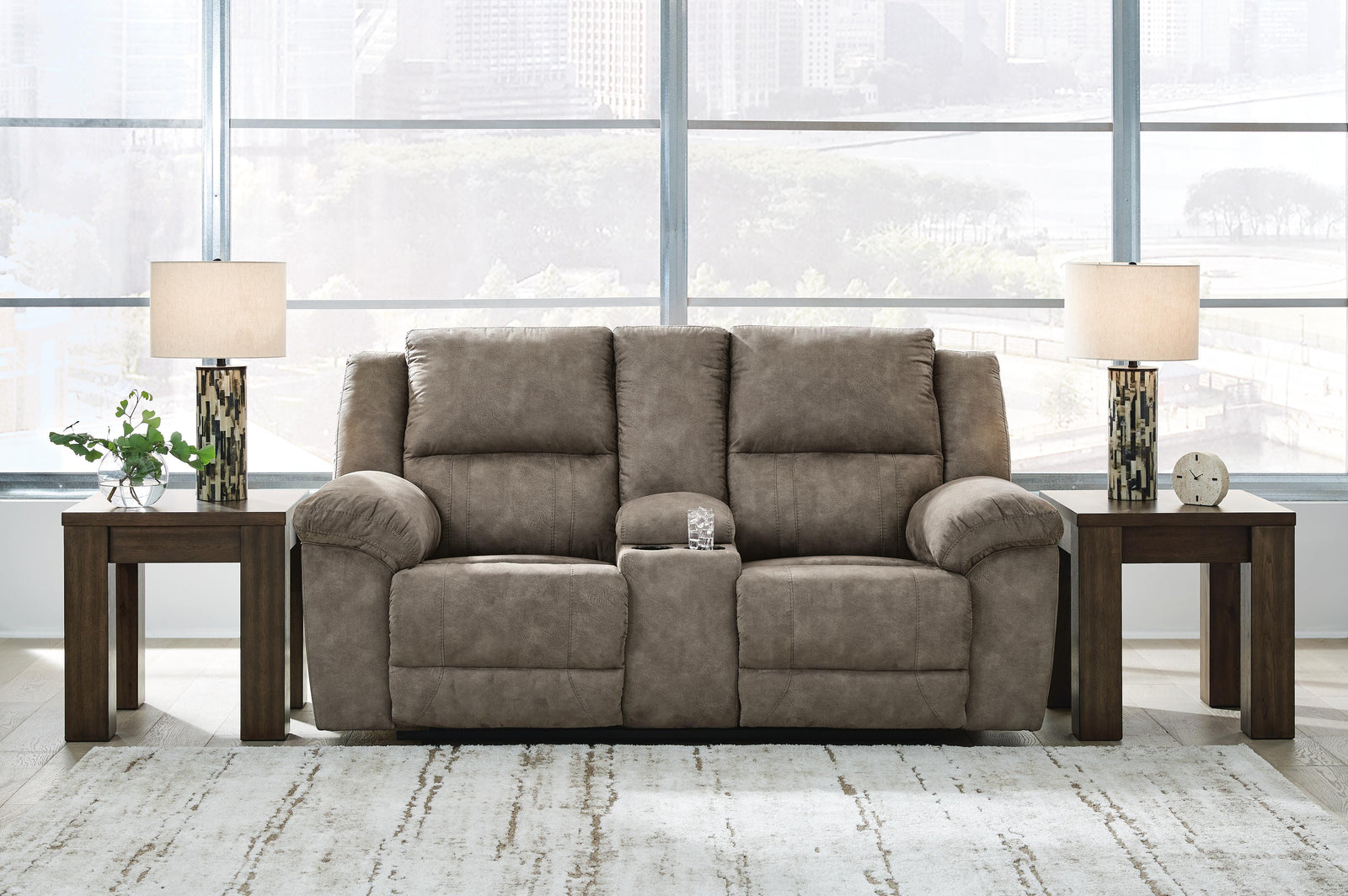 Laresview Reclining Loveseat with Console - Dark Brown (2)