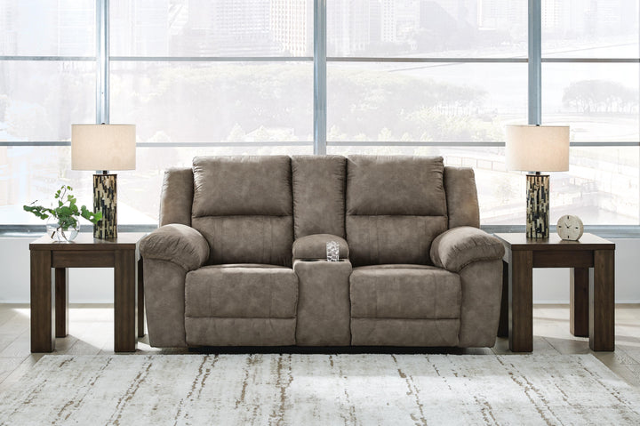 Laresview Reclining Loveseat with Console - Dark Brown (2)
