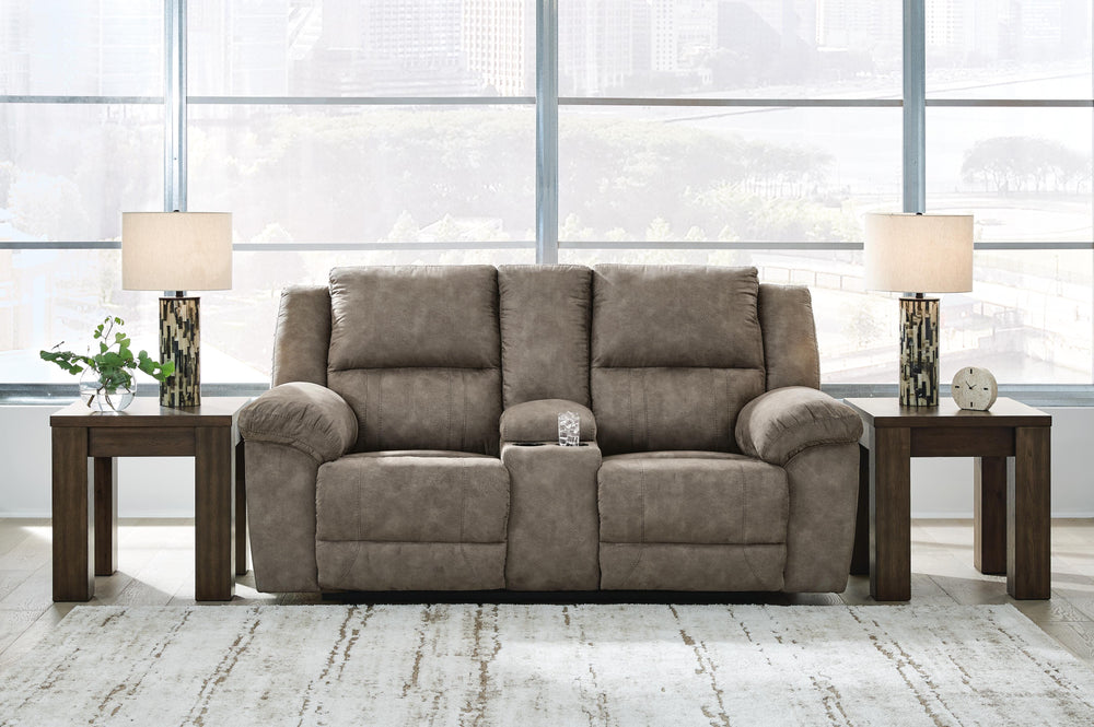 Laresview Reclining Loveseat with Console - Dark Brown (2)