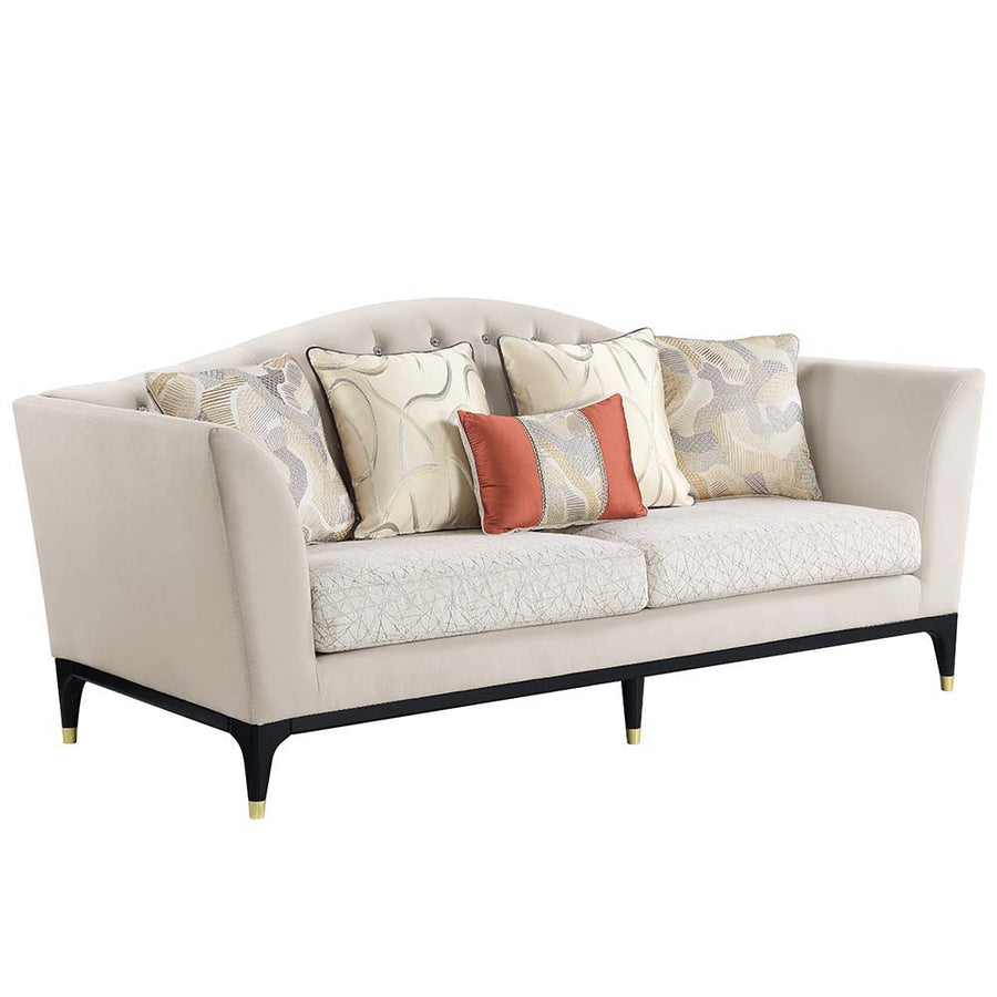 ACME Furniture Tayden Sofa With 5 Pillows Beige Velvet