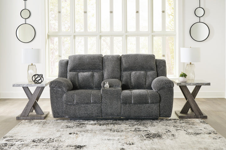 Frohn Reclining Loveseat with Console - Dark Gray (2)