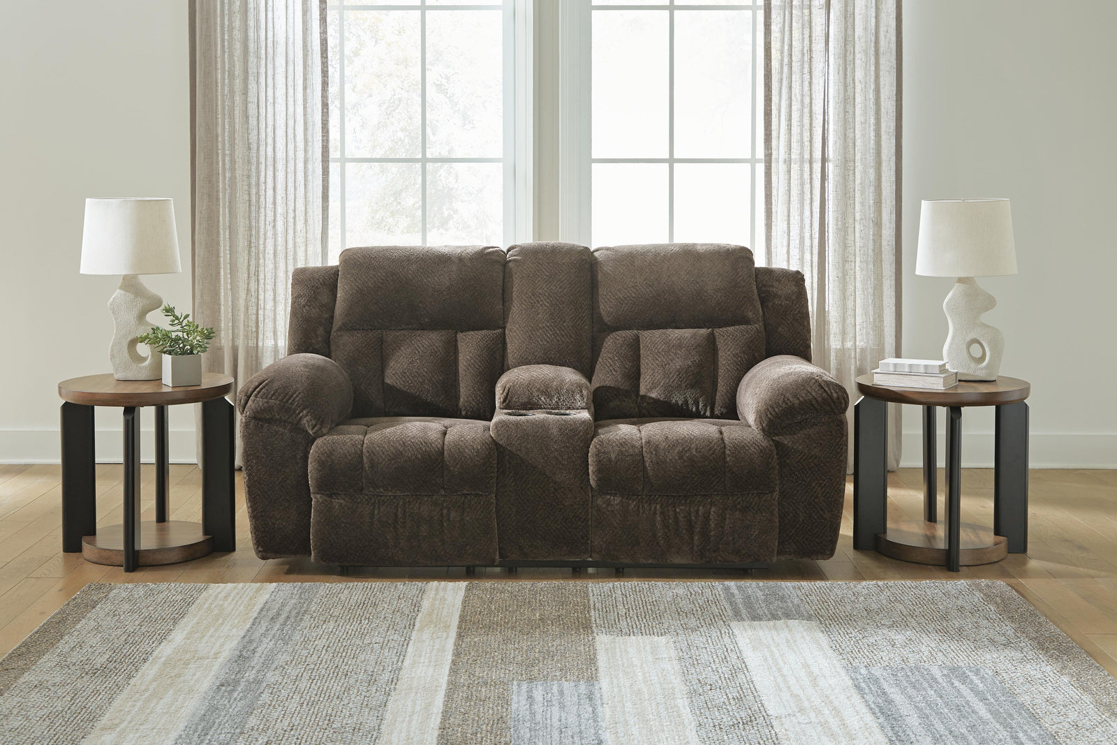Frohn Reclining Loveseat with Console - Dark Brown (2)