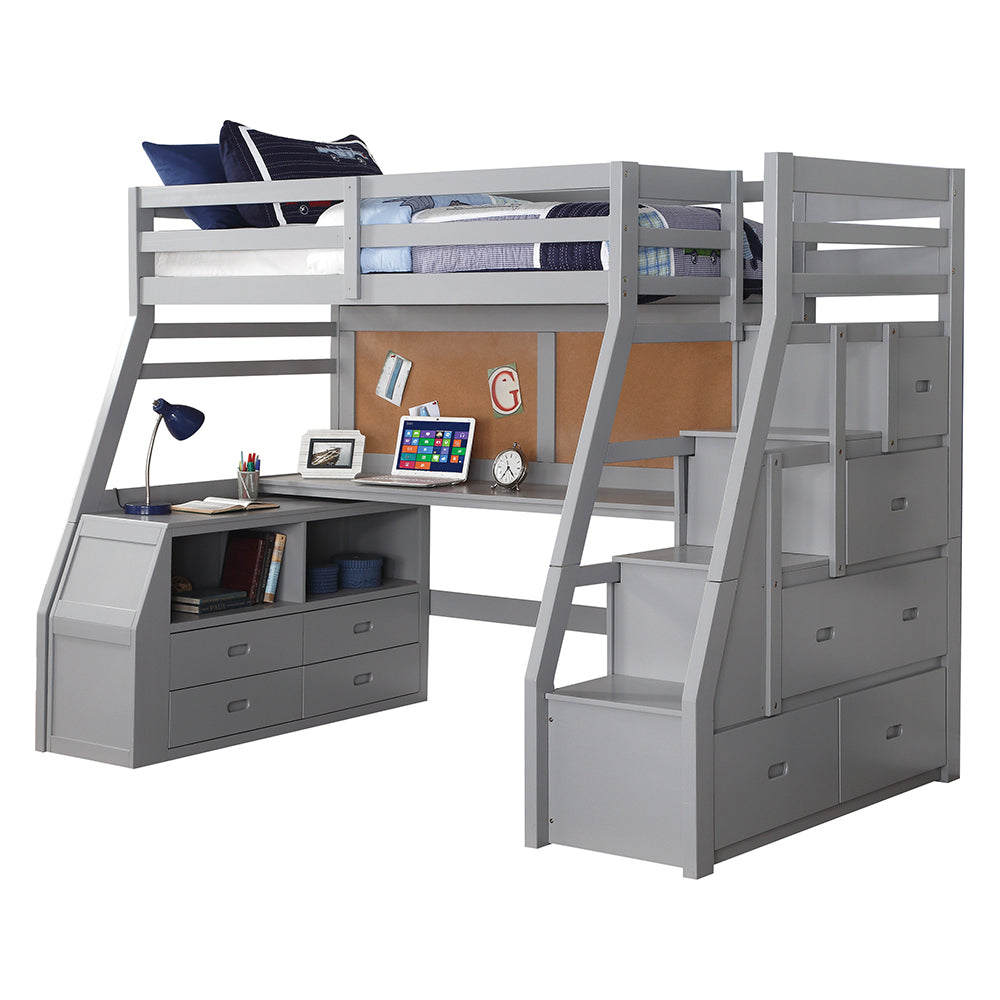 Jason II Twin Loft Bed with Storage in Gray