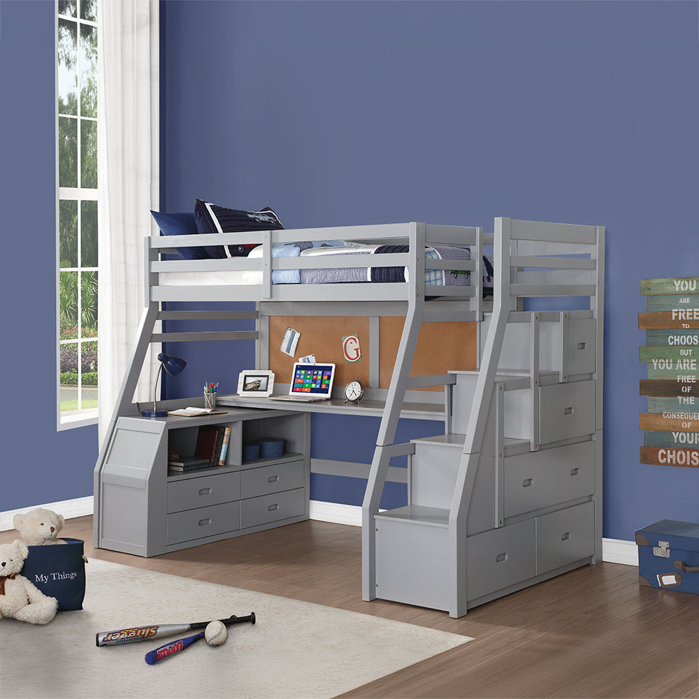 Jason II Twin Loft Bed with Storage in Gray