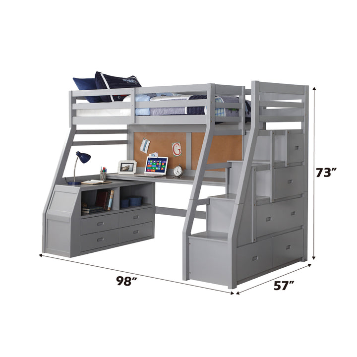 Jason II Twin Loft Bed with Storage in Gray - dimensions