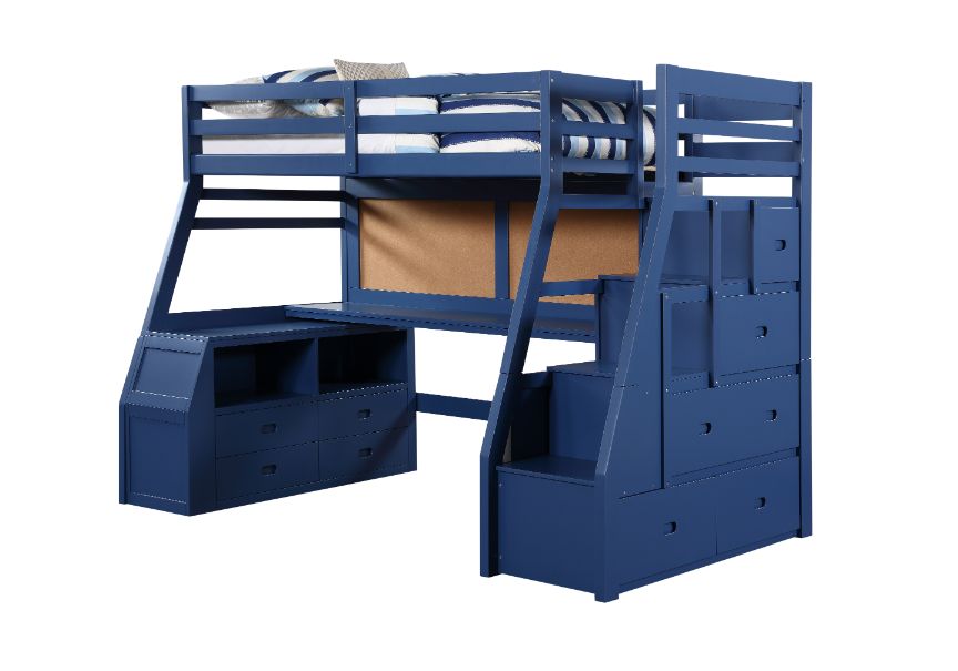 Jason II Twin Loft Bed with Storage in Navy Blue