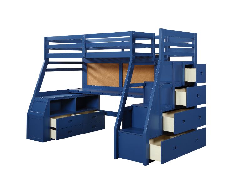 Jason II Twin Loft Bed with Storage in Navy Blue