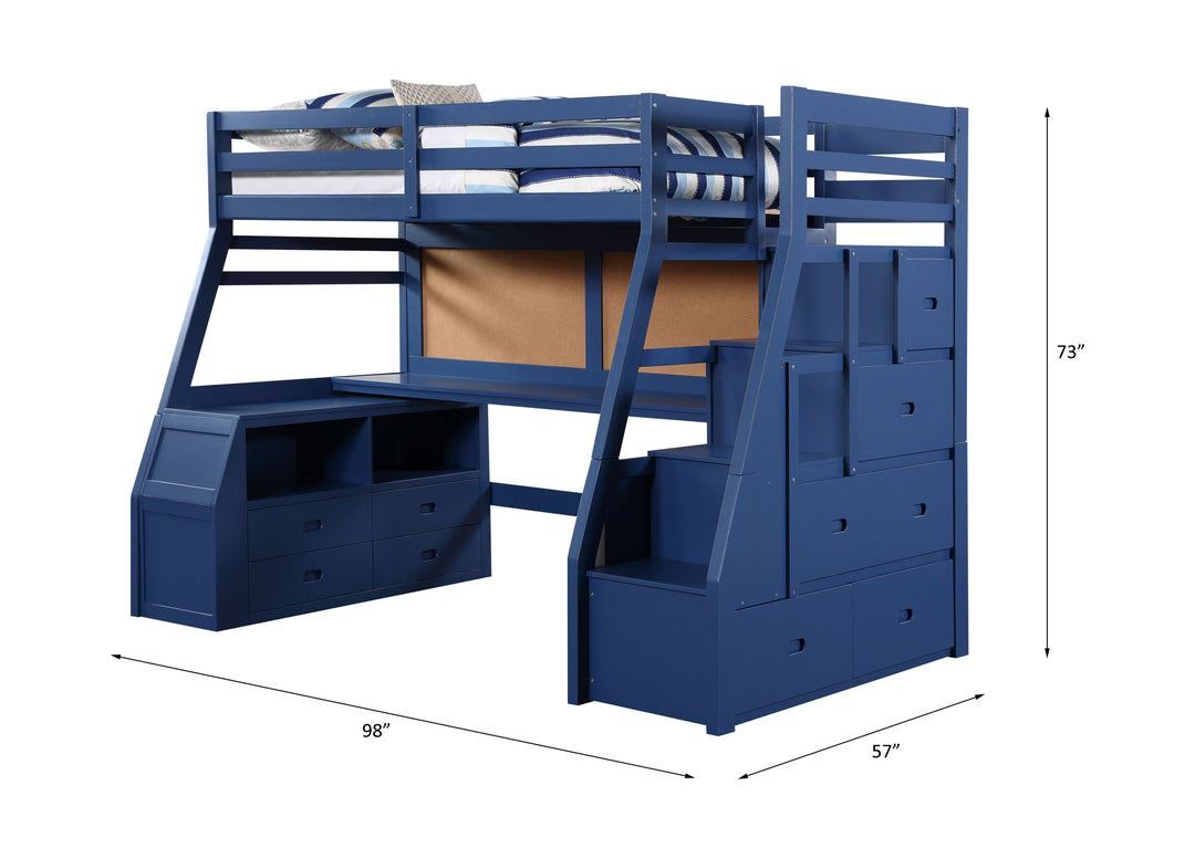 Jason II Twin Loft Bed with Storage in Navy Blue - line drawing