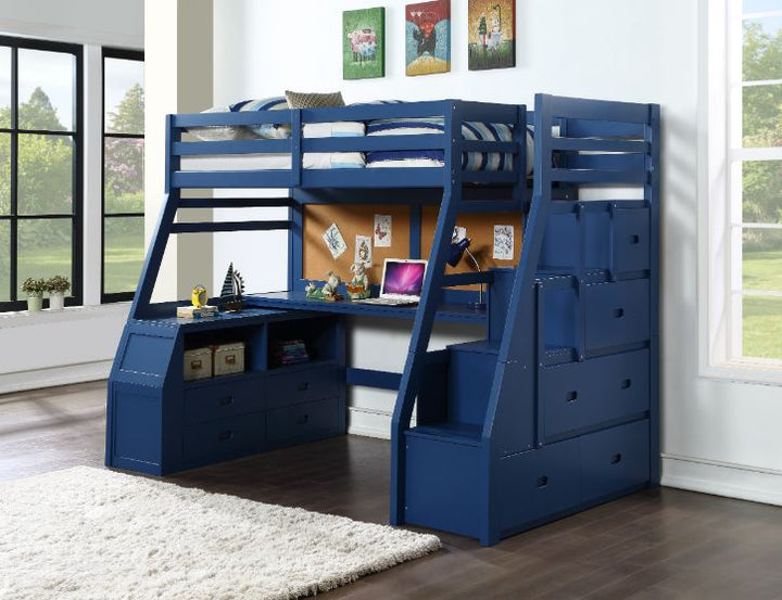 Jason II Twin Loft Bed with Storage in Navy Blue