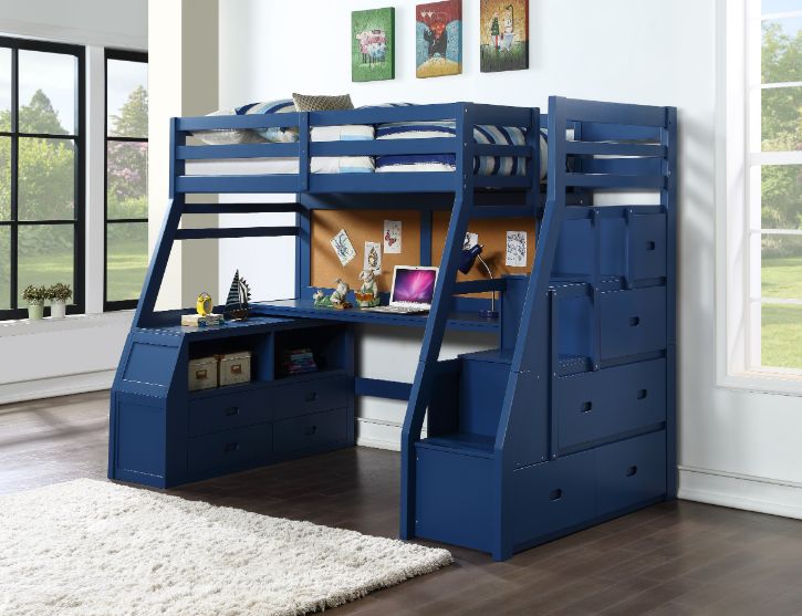 Jason II Twin Loft Bed with Storage in Navy Blue