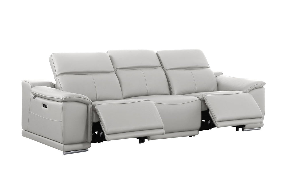 DivanItalia 9762 3-Piece Modular Power Reclining Sofa with 2 Power Recliners in Top Grain Italian Leather - Light Gray