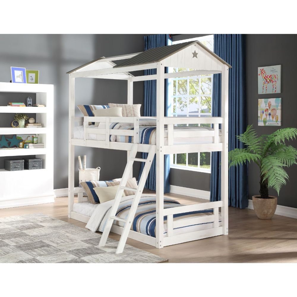 Nadine Cottage Twin/Twin Bunk Bed in Weathered White & Washed Gray