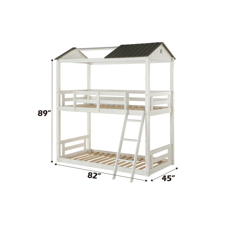 Nadine Cottage Twin/Twin Bunk Bed in Weathered White &amp; Washed Gray - dimensions