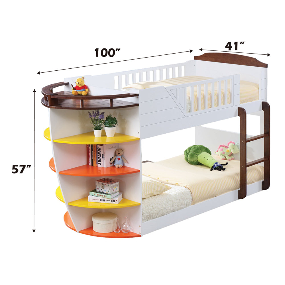 Neptune Twin/Twin Bunk Bed in White & Chocolate - line drawing