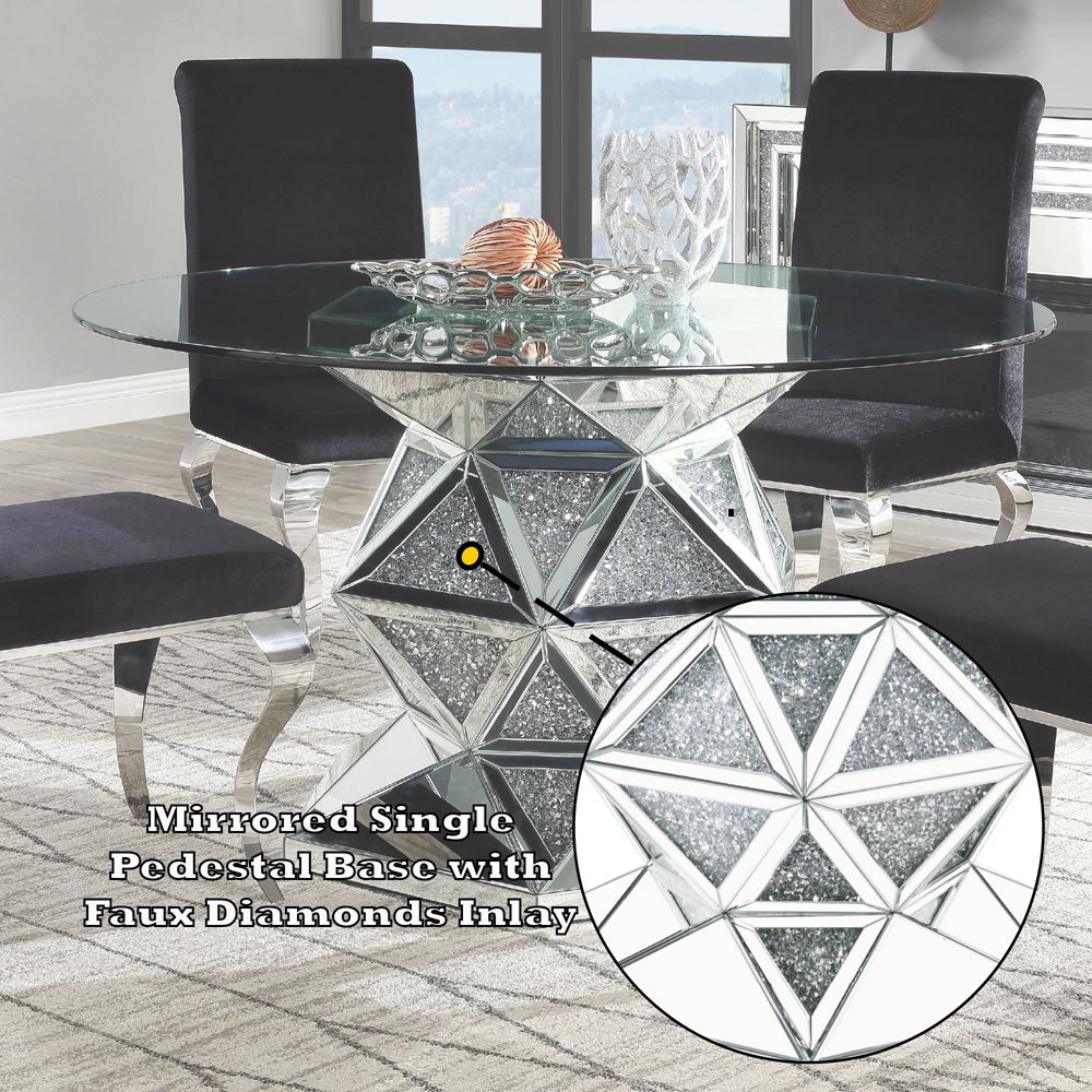 Noralie - 52" Round Dining Table - Mirrored & Faux Diamonds