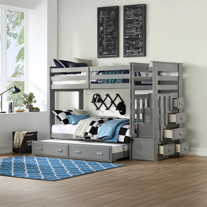 Allentown Twin/Twin Bunk Bed with Trundle &amp; Storage in Gray