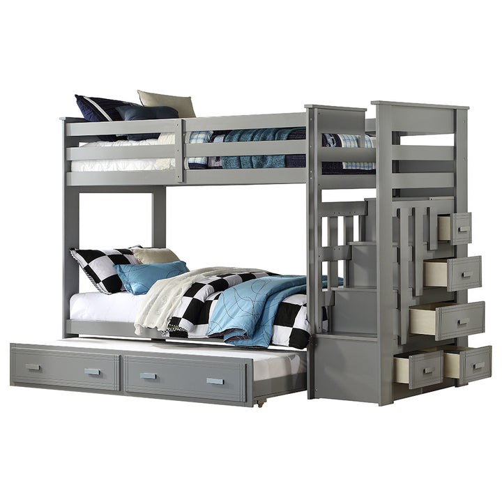 Allentown Twin/Twin Bunk Bed with Trundle &amp; Storage in Gray