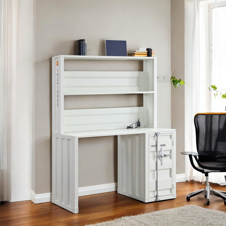 Cargo Writing Desk with Hutch in White