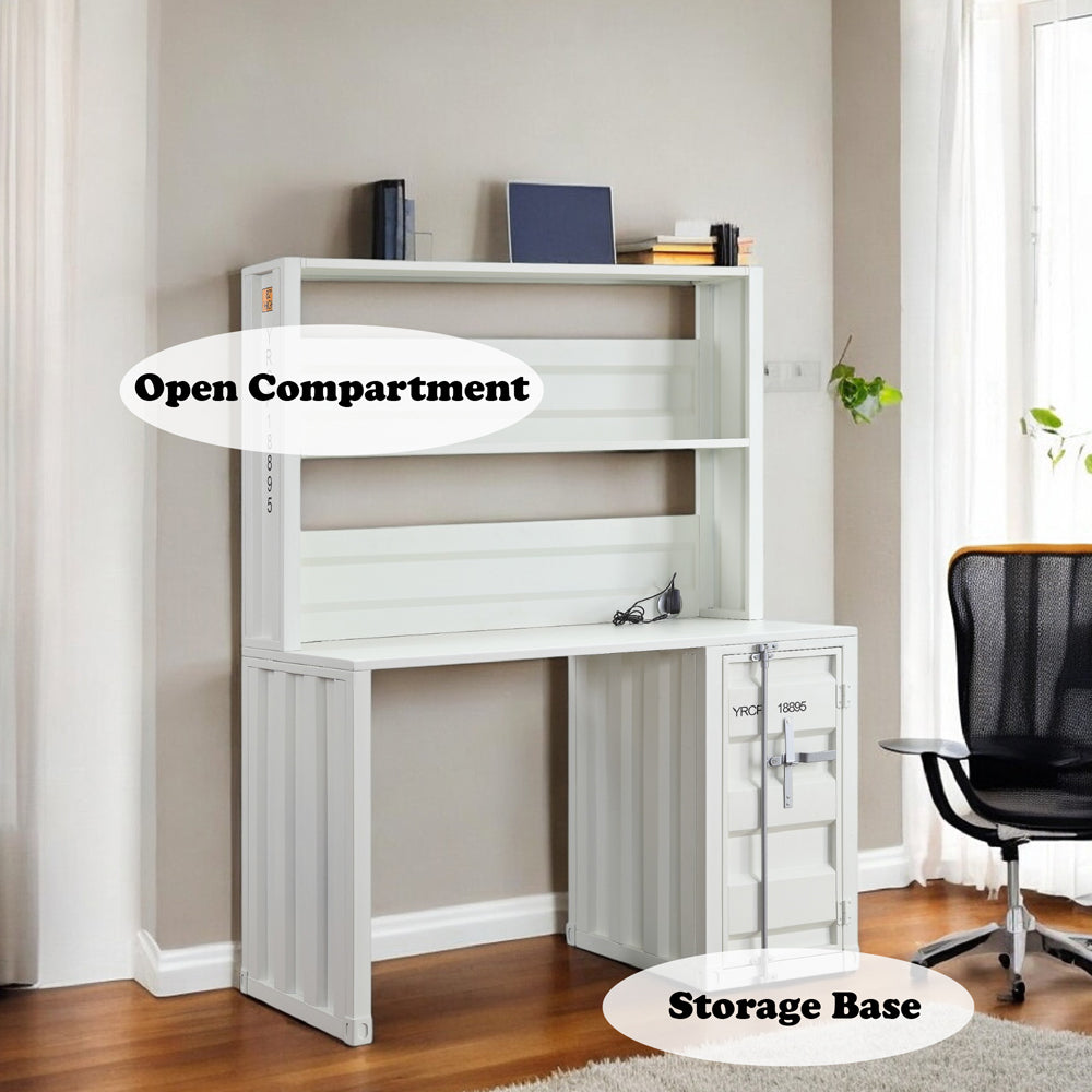 Cargo Writing Desk with Hutch in White - features