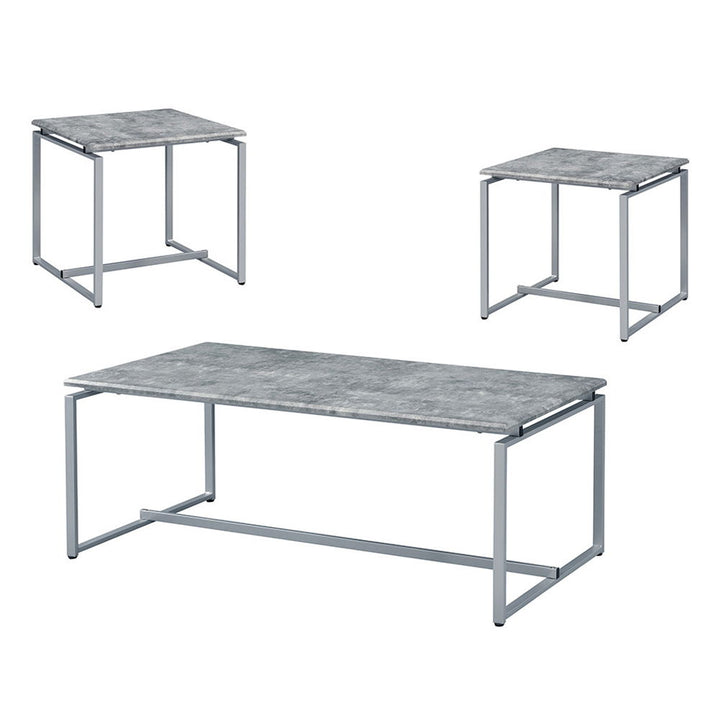 Jurgen - 3 Piece Coffee & End Set - Faux Concrete Top & Silver