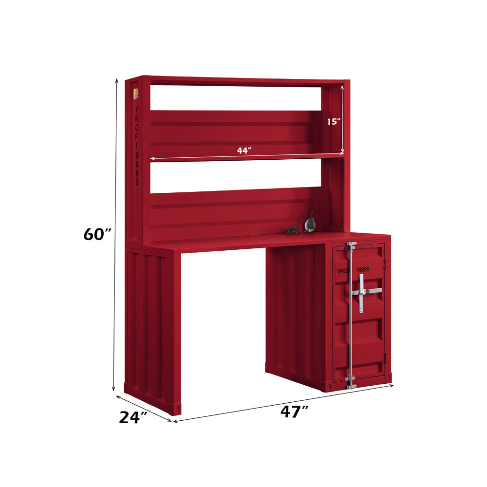 Cargo Writing Desk with Hutch in Red - dimensions