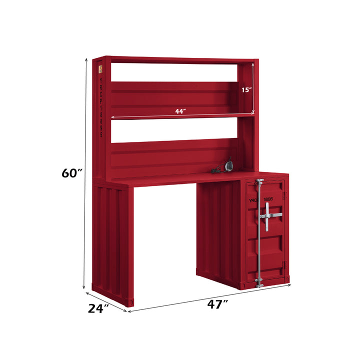 Cargo Writing Desk with Hutch in Red - dimensions