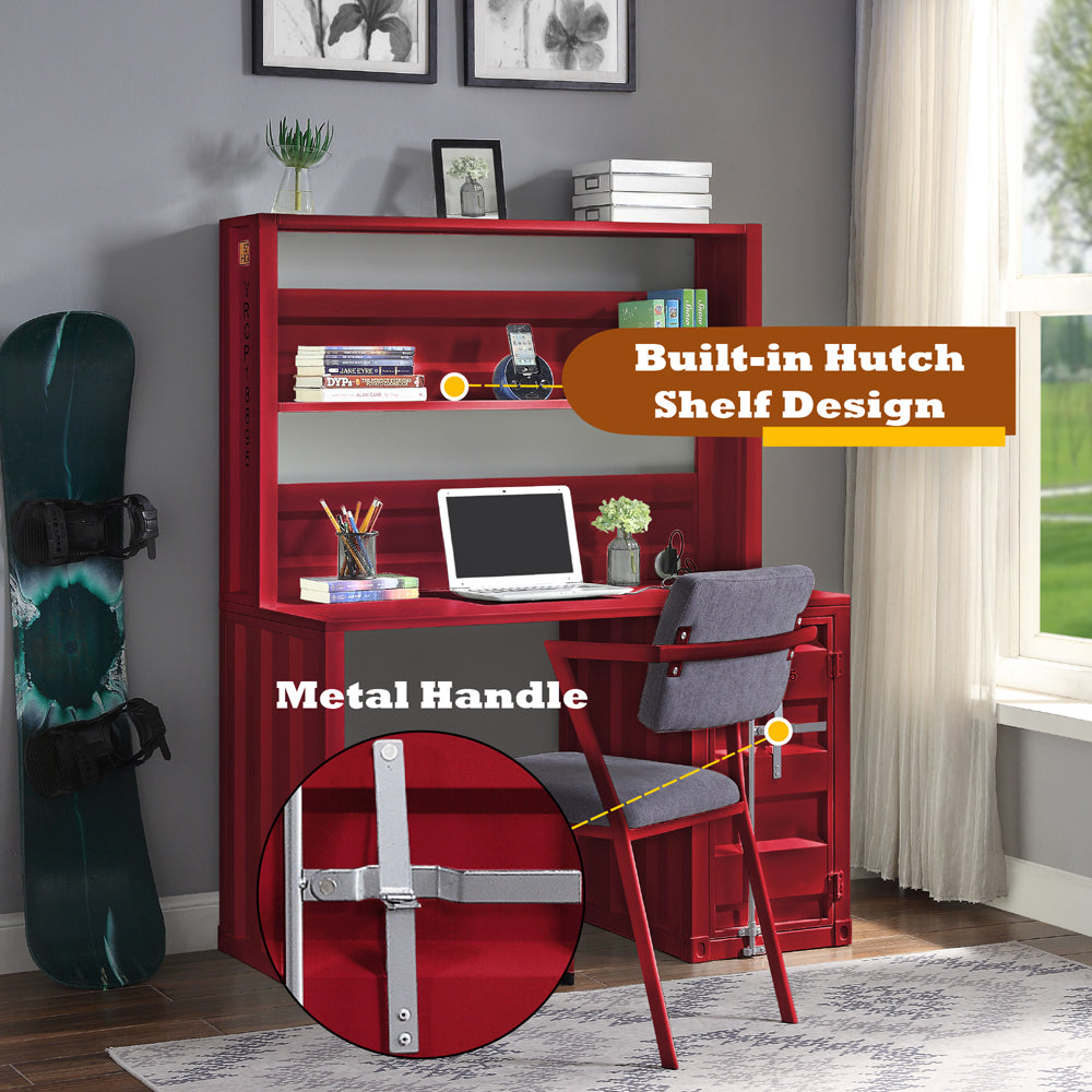 Cargo Writing Desk with Hutch in Red - features