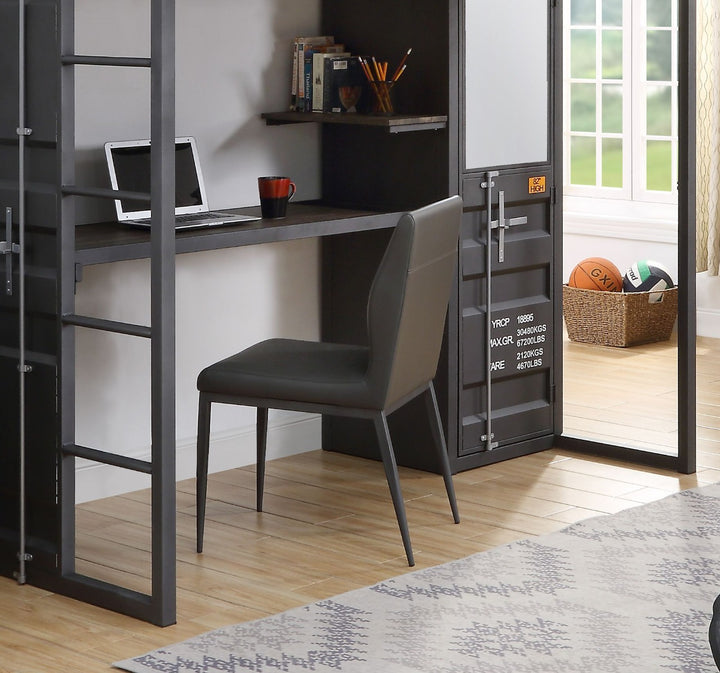 Cargo Chair in Gray Synthetic Leather &amp; Gunmetal Finish