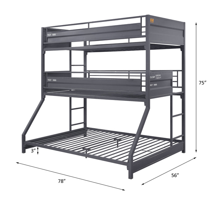 Cargo Twin/Twin/Full Bunk Bed in Gunmetal - line drawing