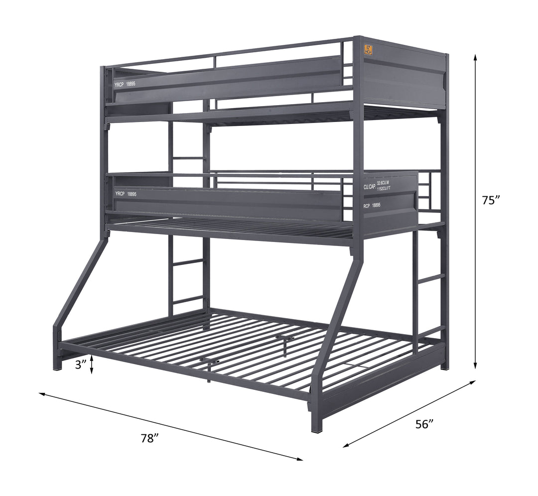 Cargo Twin/Twin/Full Bunk Bed in Gunmetal - line drawing