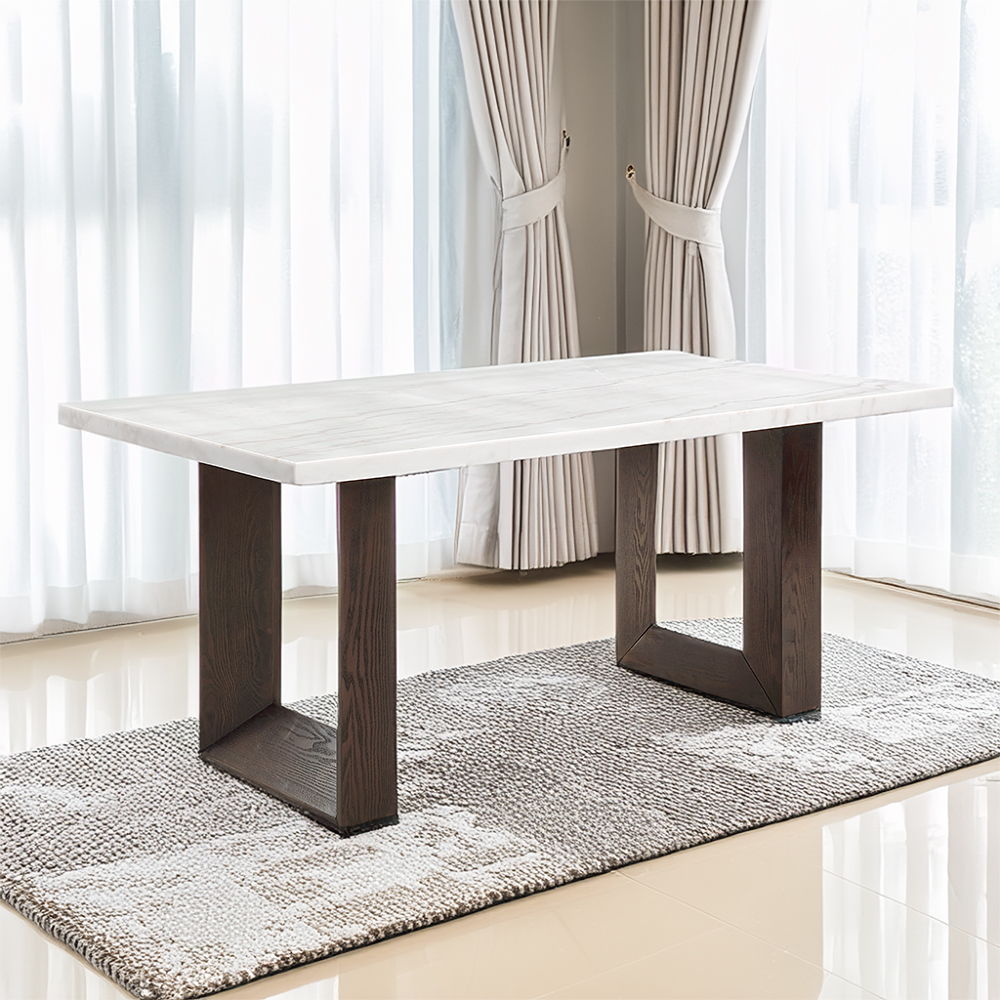 Edwyn - Dining Table With Marble Top - White Natural Marble Top & Brown