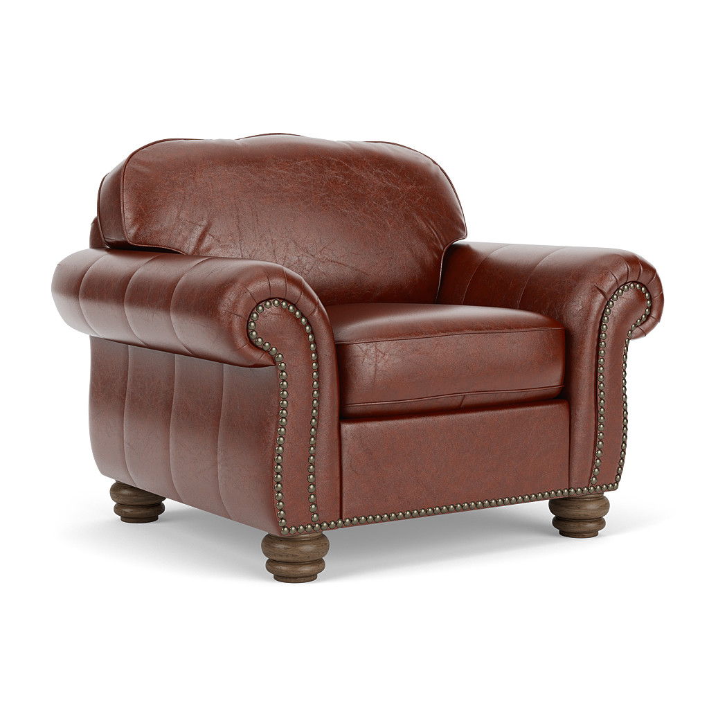Bexley  Leather Chair, Nailhead Trim  Light Brown