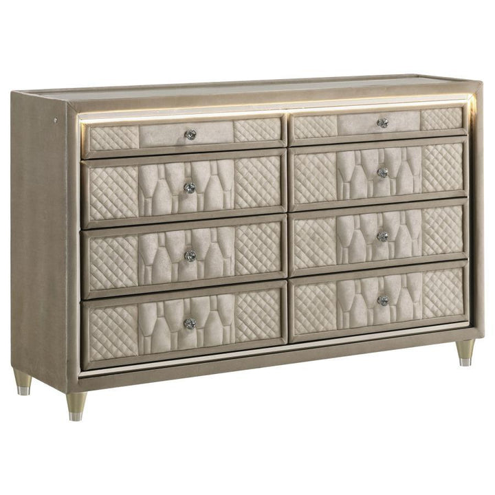 Coaster Furniture Lorient - 8-Drawer LED Bedroom Dresser Cabinet - Ivory And Camel