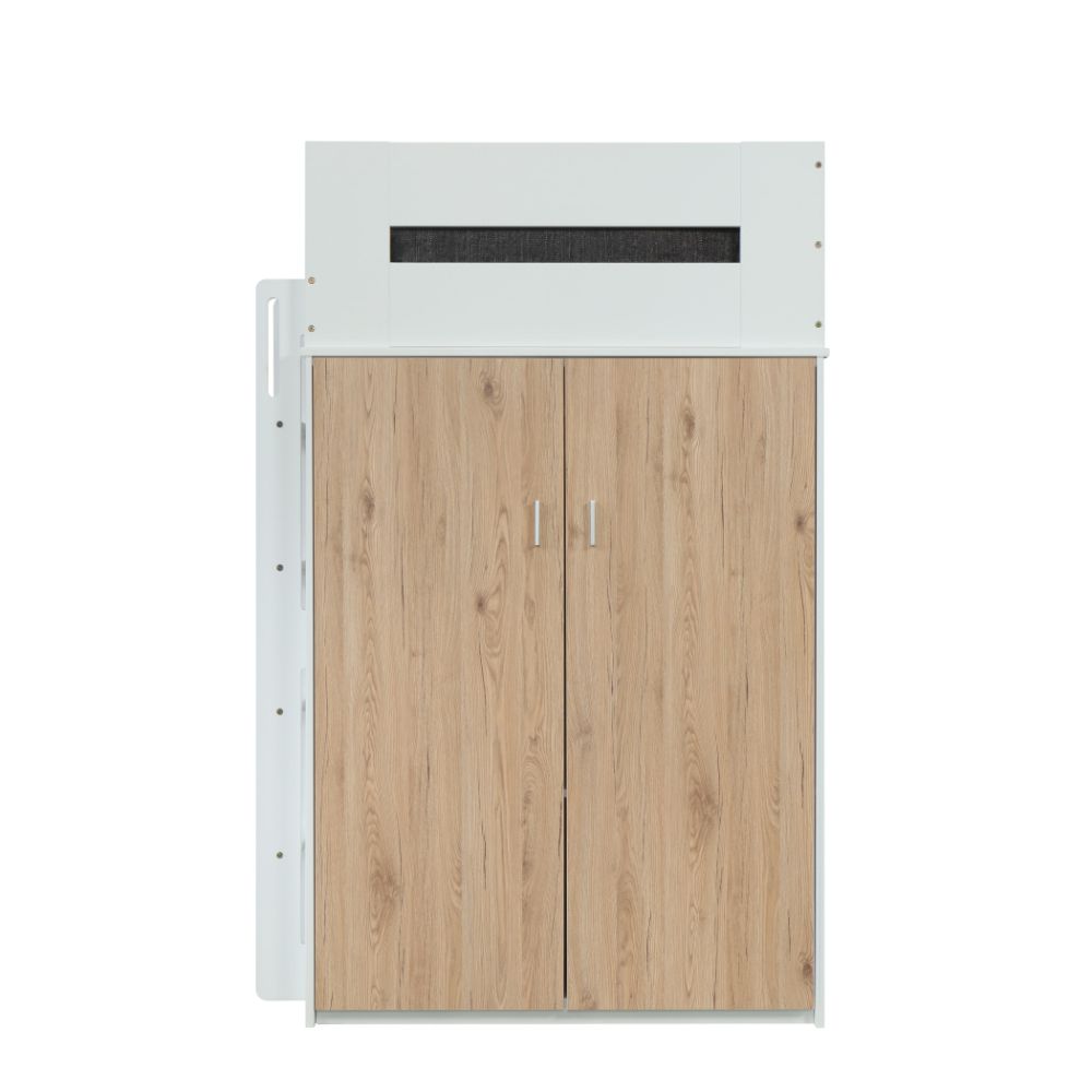 Nerice Twin Loft Bed with Desk & Wardrobe in White & Oak