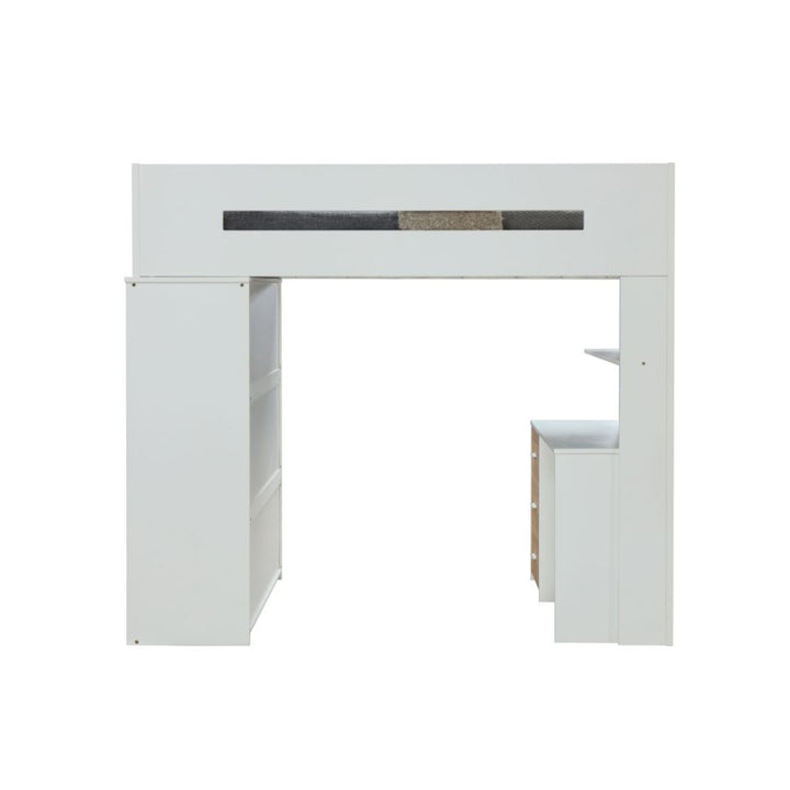 Nerice Twin Loft Bed with Desk &amp; Wardrobe in White &amp; Oak