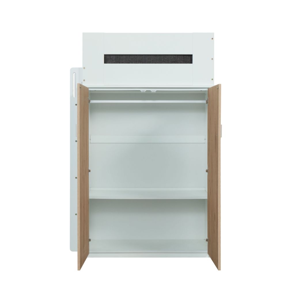 Nerice Twin Loft Bed with Desk & Wardrobe in White & Oak