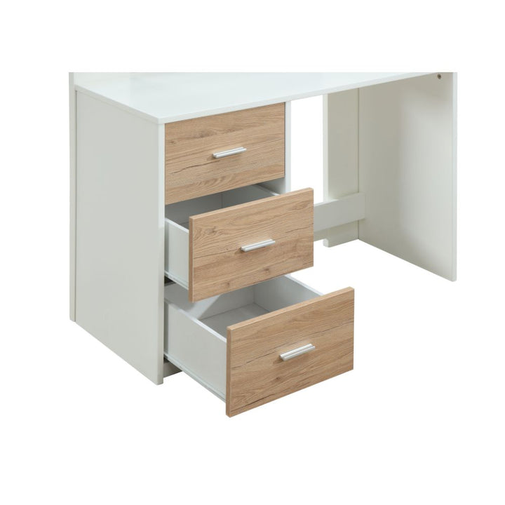 Nerice Twin Loft Bed with Desk &amp; Wardrobe in White &amp; Oak