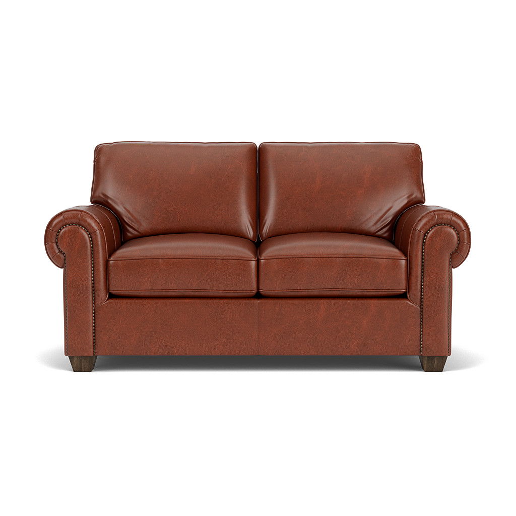 Carson  Leather Loveseat, Nailhead Trim  Light Brown