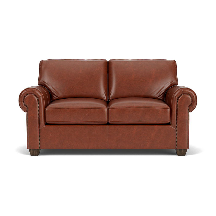 Carson  Leather Loveseat, Nailhead Trim  Light Brown