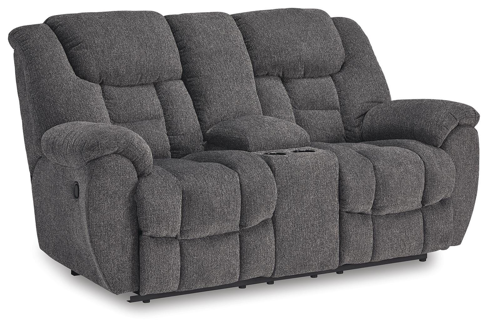 Foreside Reclining Loveseat with Console - Dark Gray (1)
