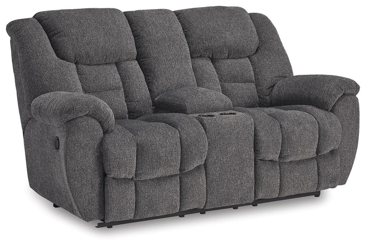 Foreside Reclining Loveseat with Console - Dark Gray (1)