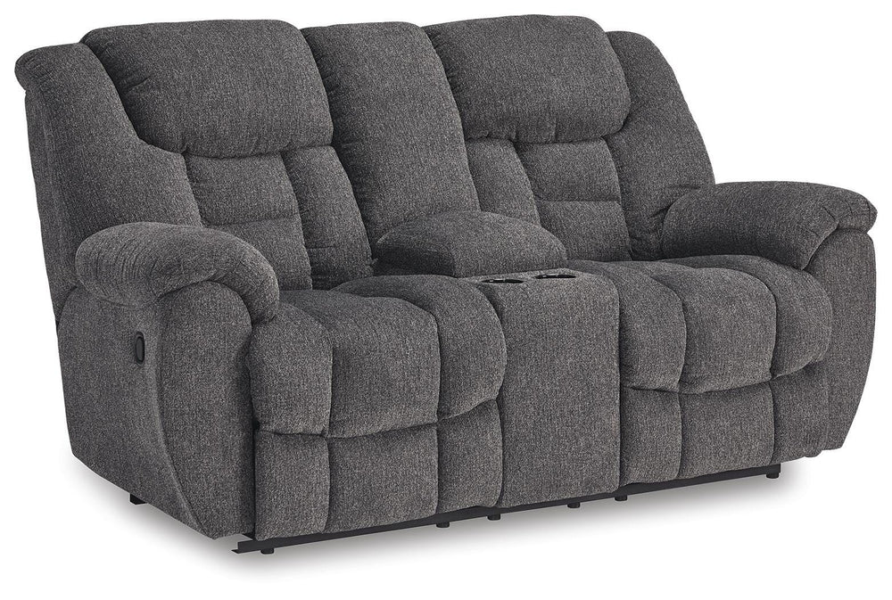 Foreside Reclining Loveseat with Console - Dark Gray (1)
