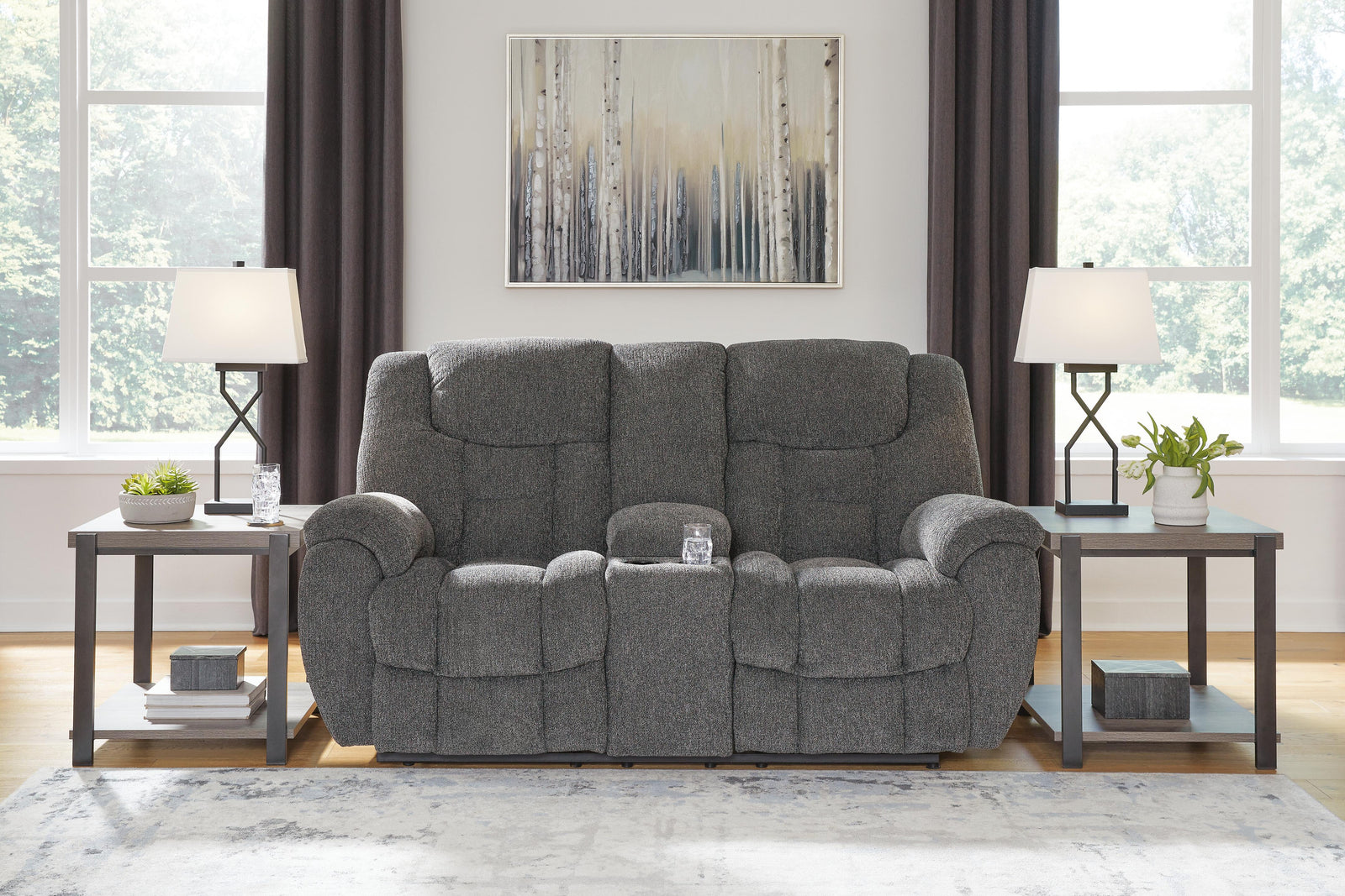 Foreside Reclining Loveseat with Console - Dark Gray (2)