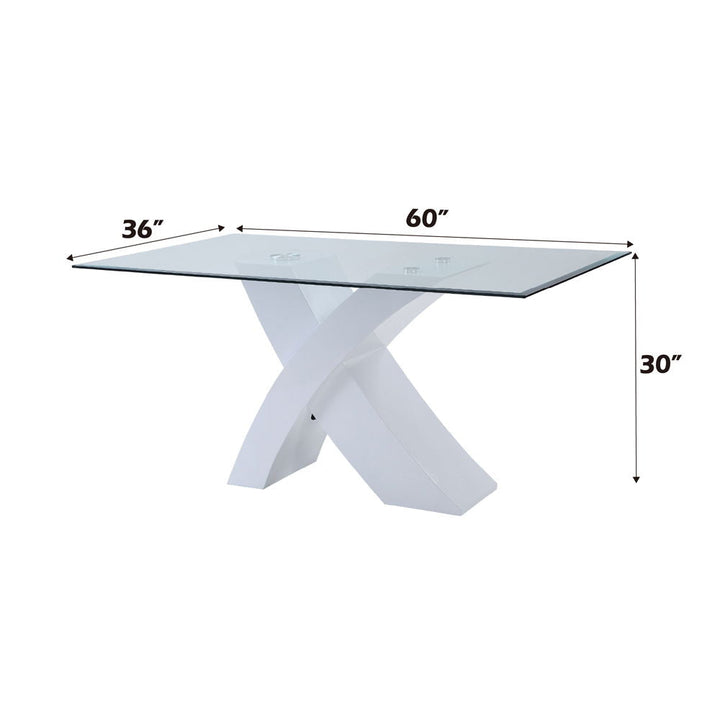 Pervis - Dining Table - Clear Glass Top & White High Gloss