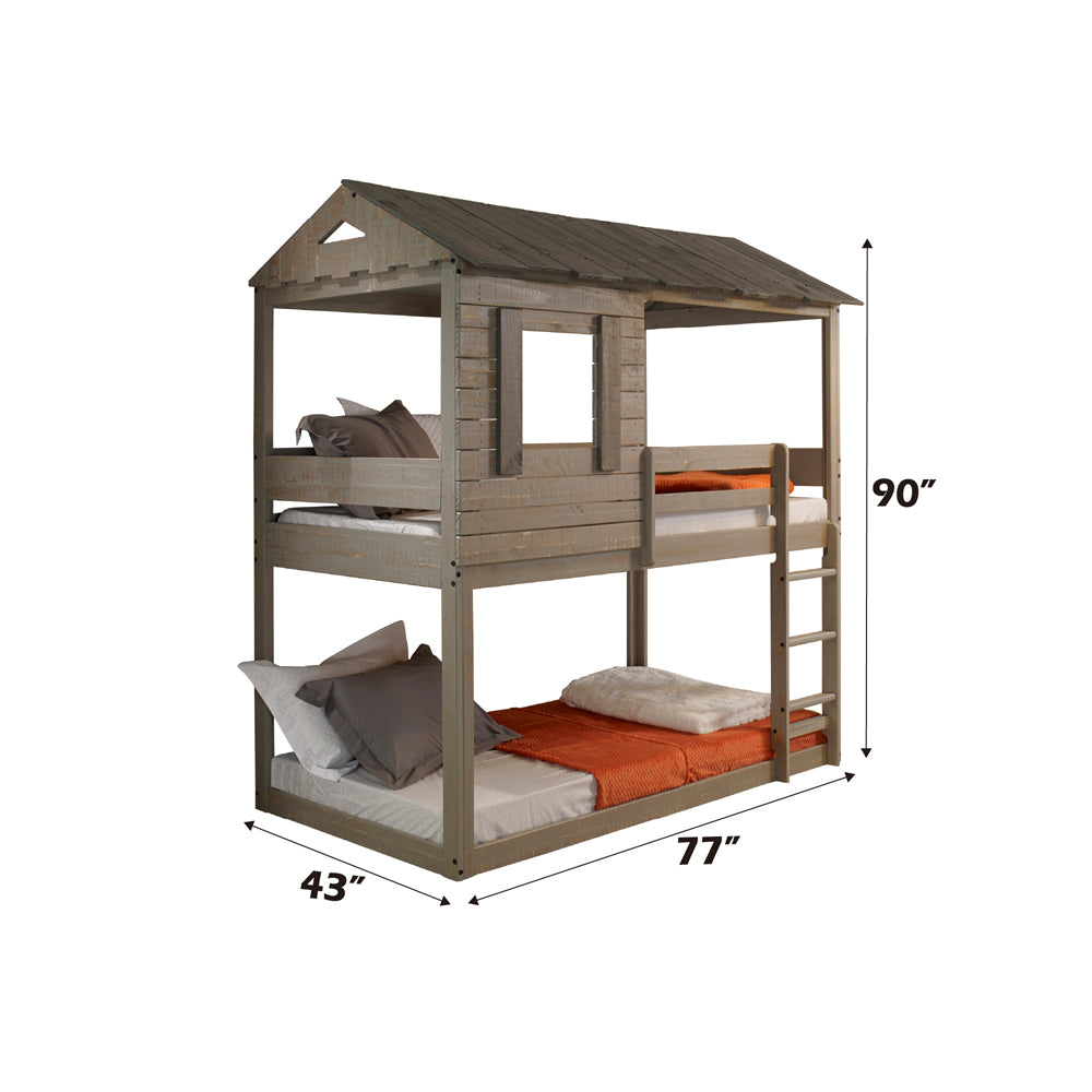 Darlene Twin Twin Bunk Bed in Rustic Gray - dimensions