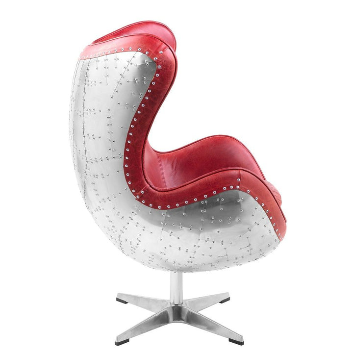 Brancaster - Accent Chair With Swivel - Red Top Grain Leather & Aluminum
